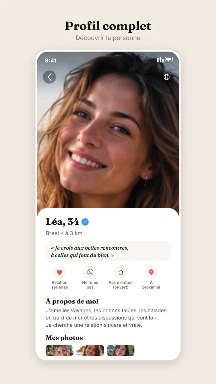 Écran de profil complet dans VRAI.