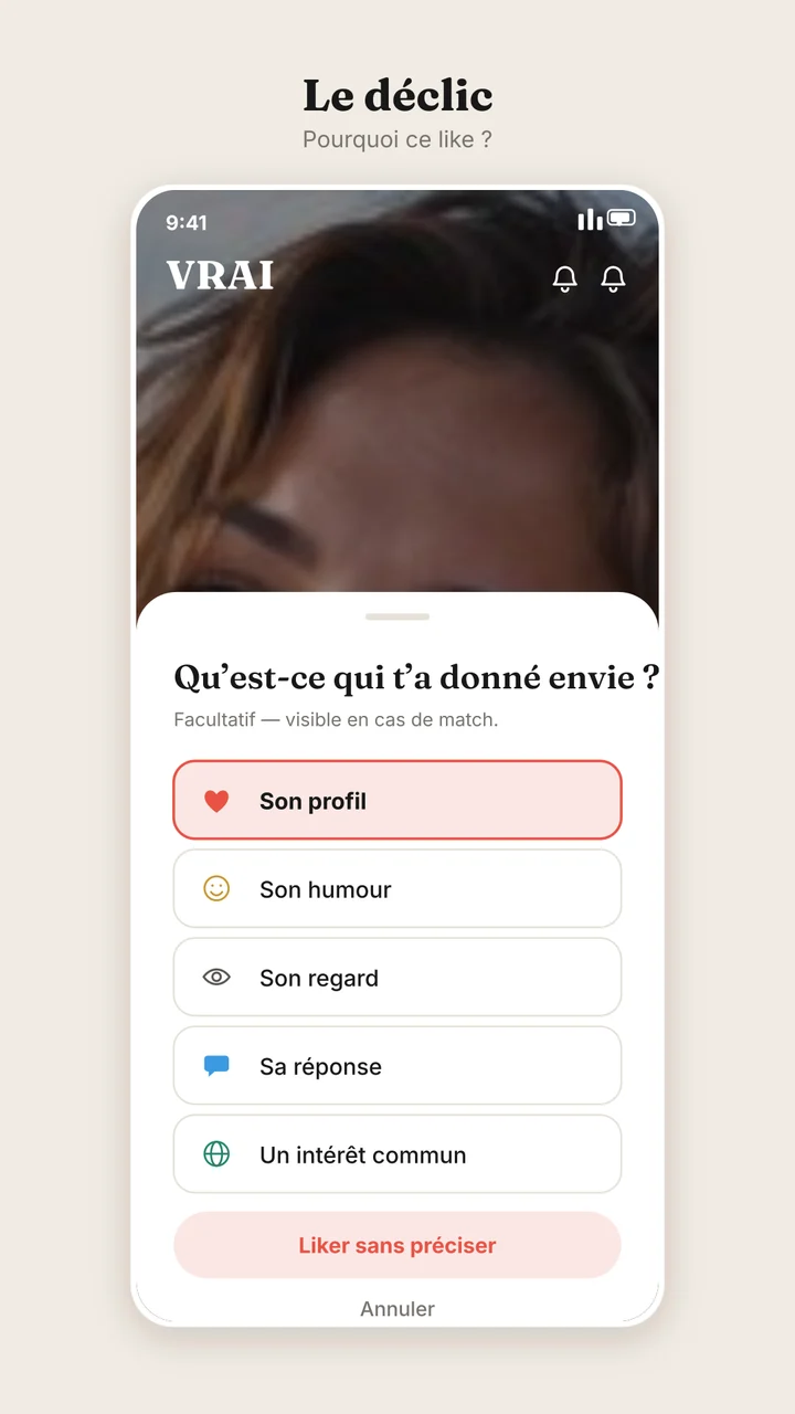 Écran du Déclic dans VRAI.