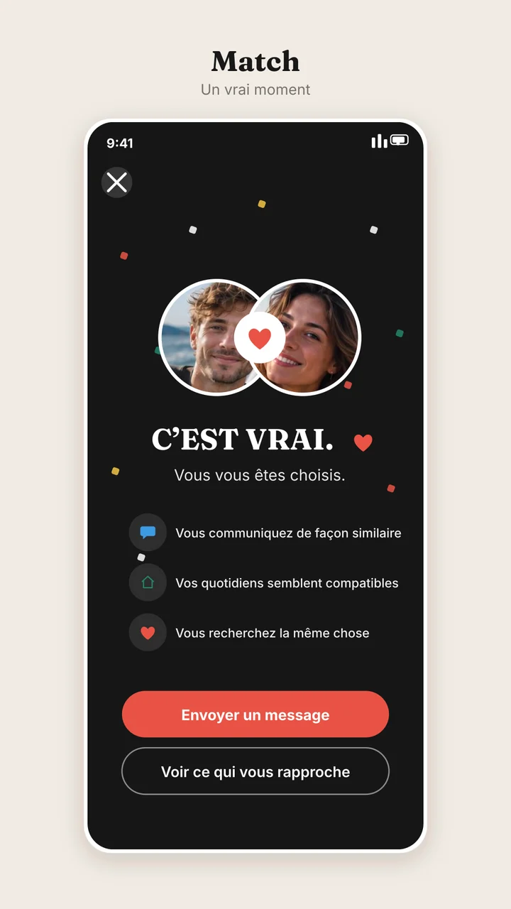 Écran de match dans VRAI.