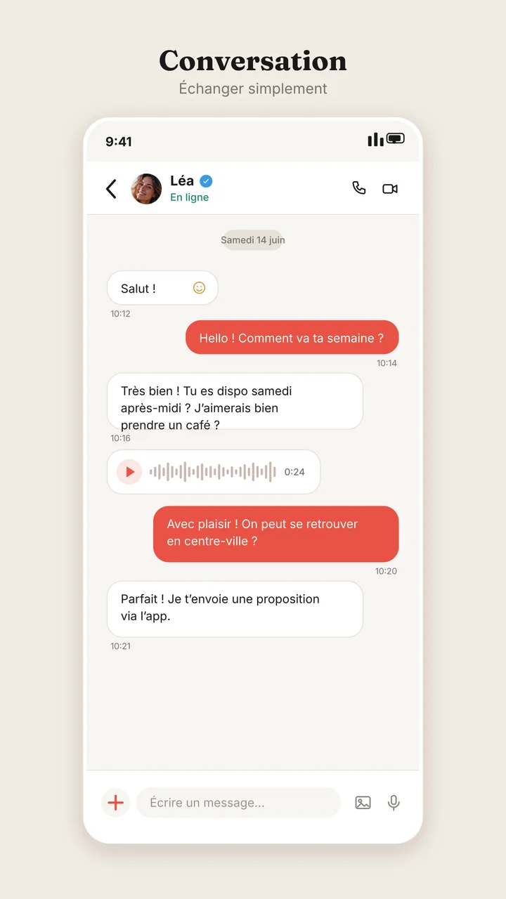Écran de conversation dans VRAI.