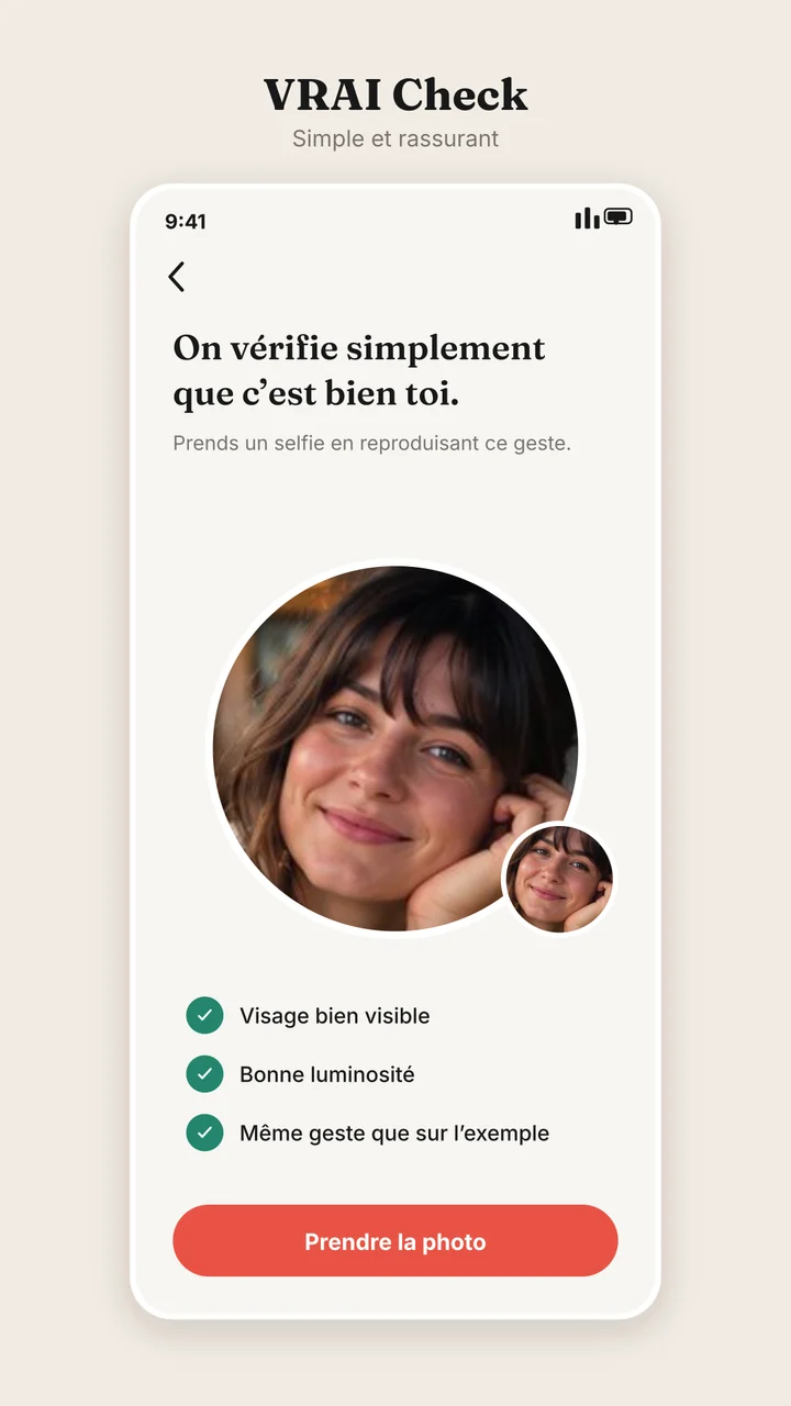 Écran VRAI Check de vérification de profil.